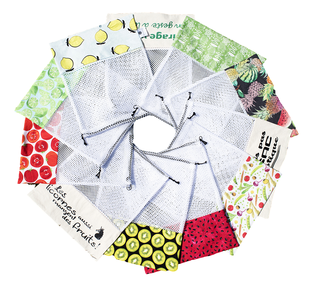 Ensemble surprise de 4 sacs à fruits et légumes réutilisables