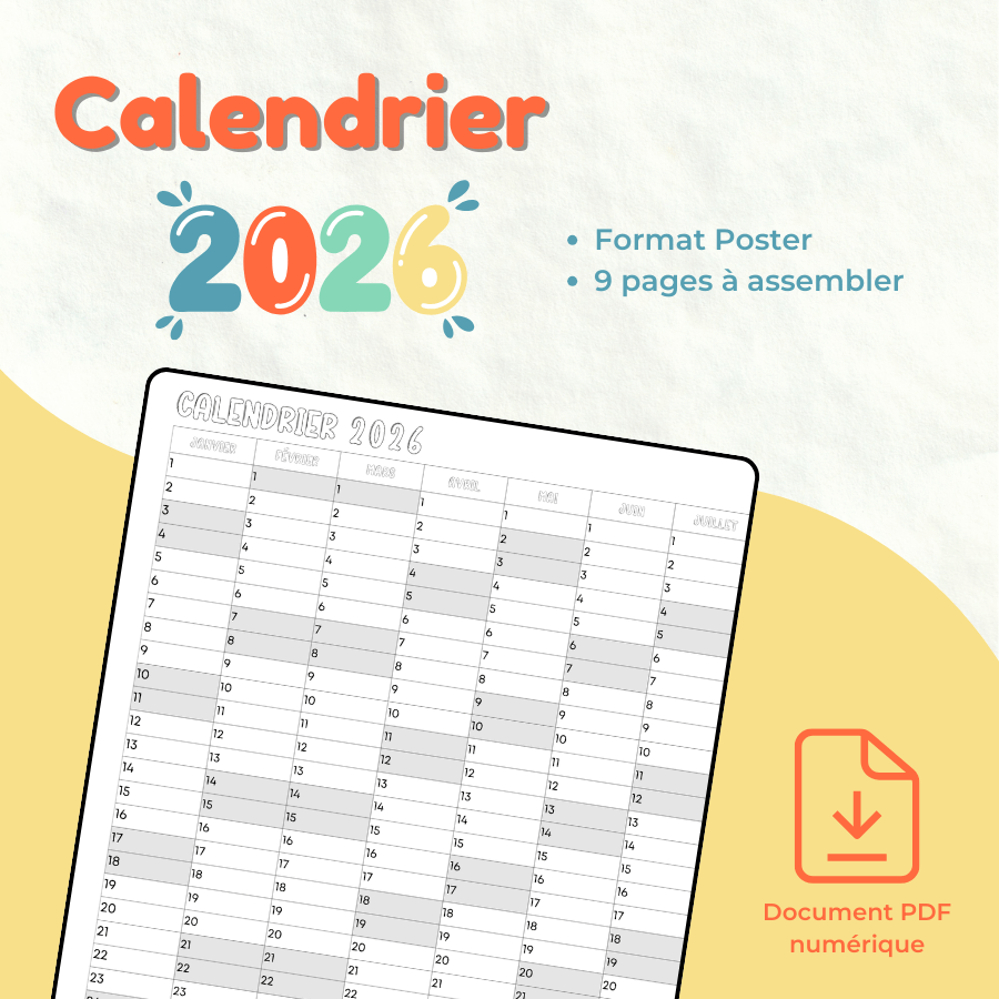 Calendrier 365 jours géants (9 pages)  - à télécharger