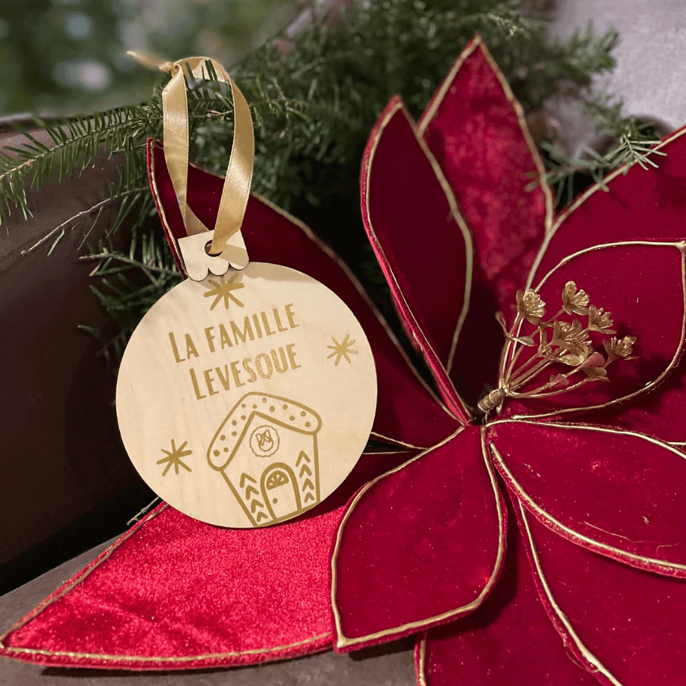 Boules de Noël en bois - La famille - personnalisable