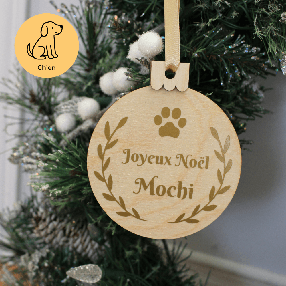 Boules de Noël en bois - Chat ou Chien - personnalisable
