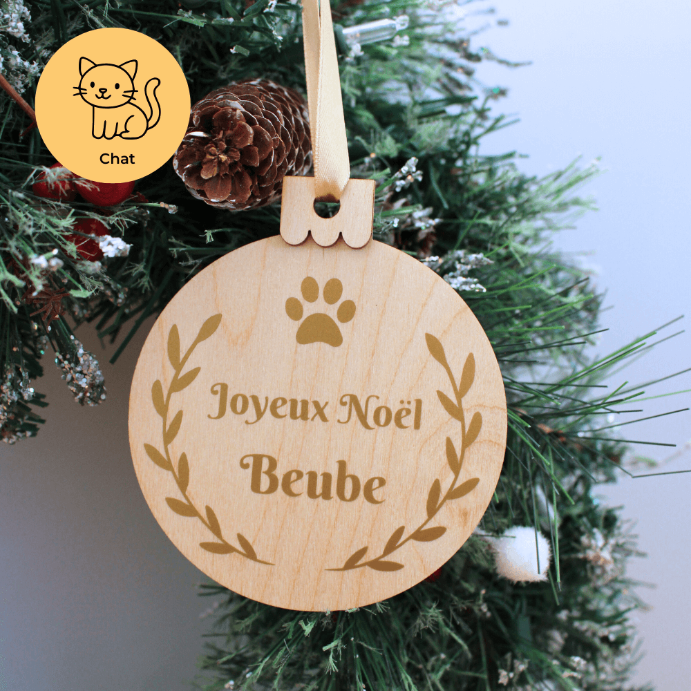 Boules de Noël en bois - Chat ou Chien - personnalisable