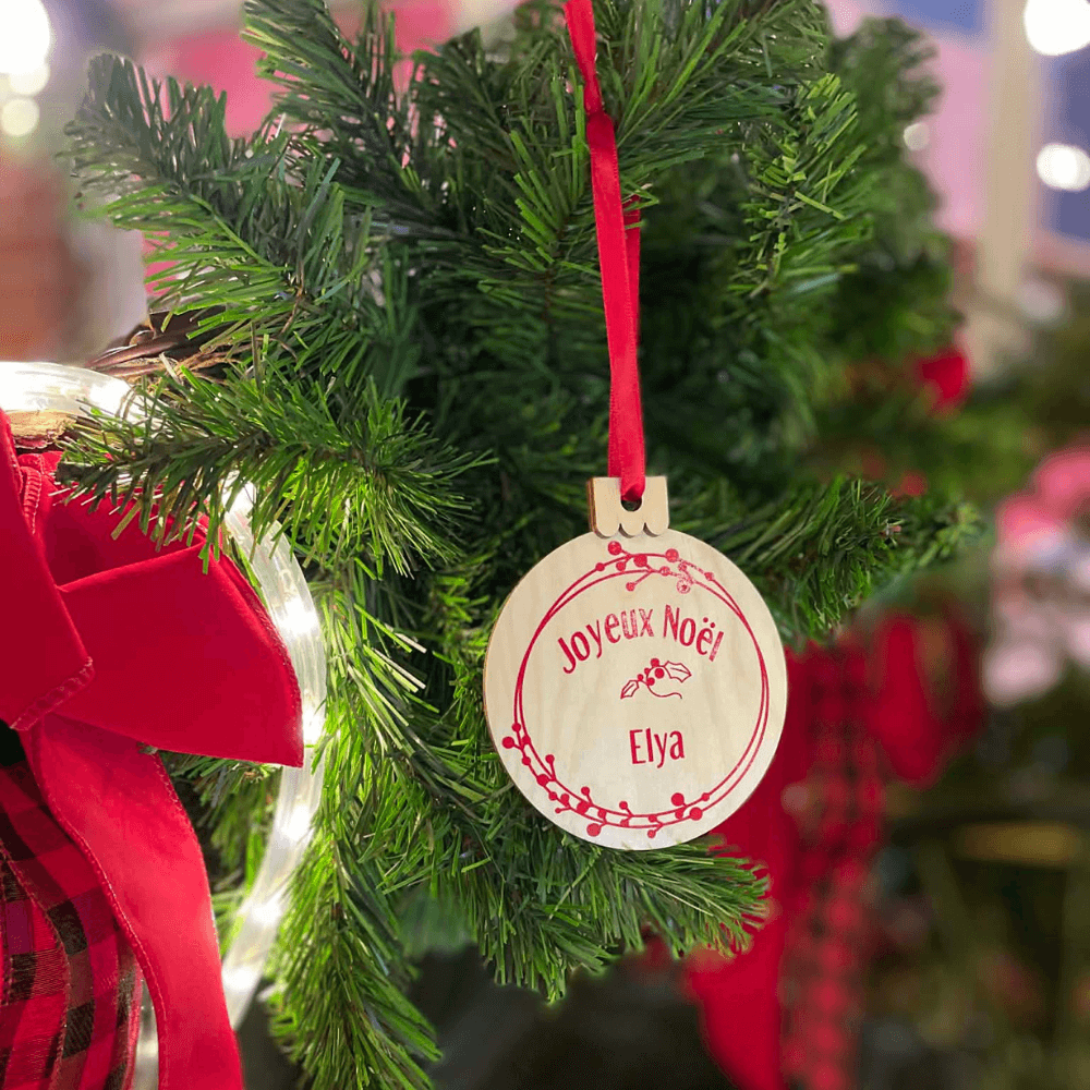 Boules de Noël en bois - Joyeux Noël - personnalisable
