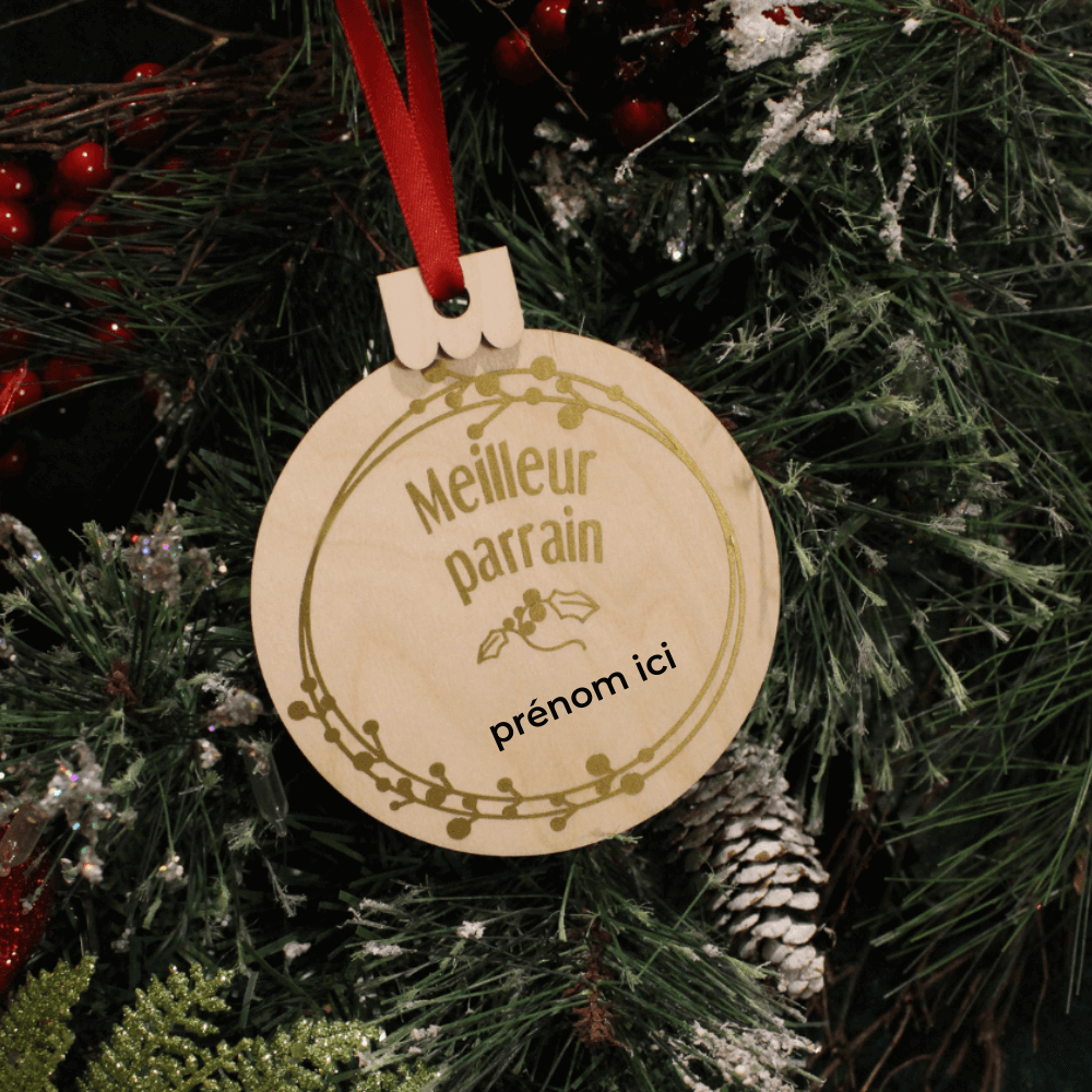 Boules de Noël en bois - Marraine ou Parrain - personnalisable