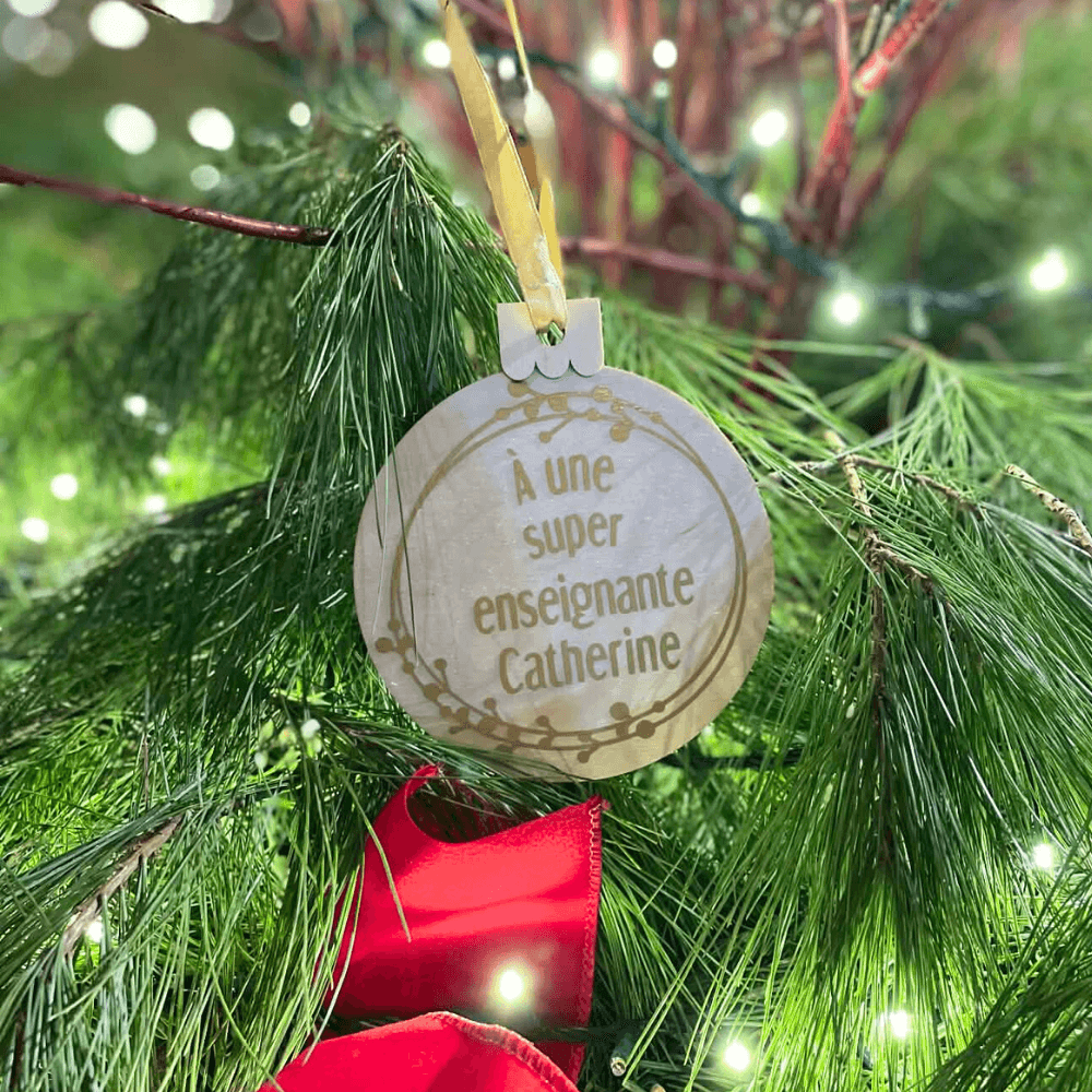 Boules de Noël en bois - Enseignante/Éducatrice - personnalisable