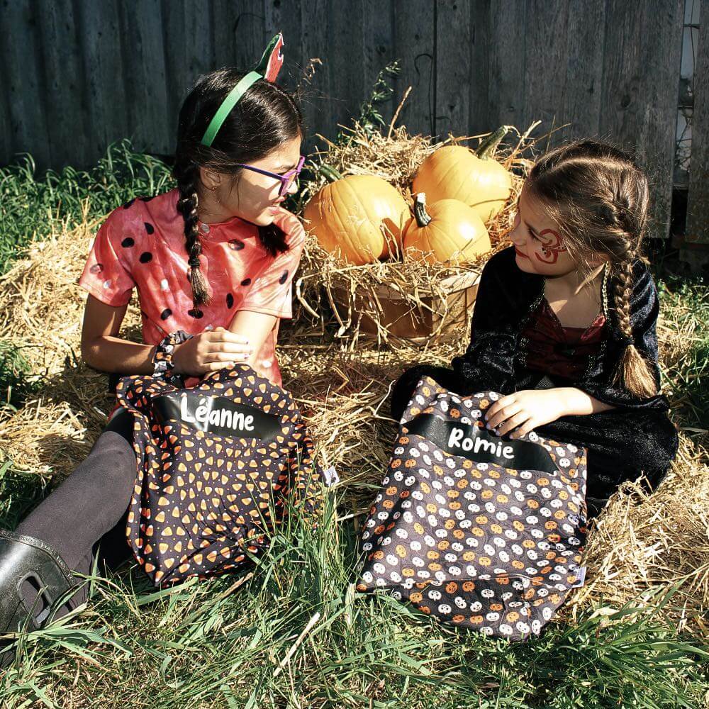 Sac d'halloween personnalisable - motif bonbons - Sac de récolte - Prénom qui brille dans le noir