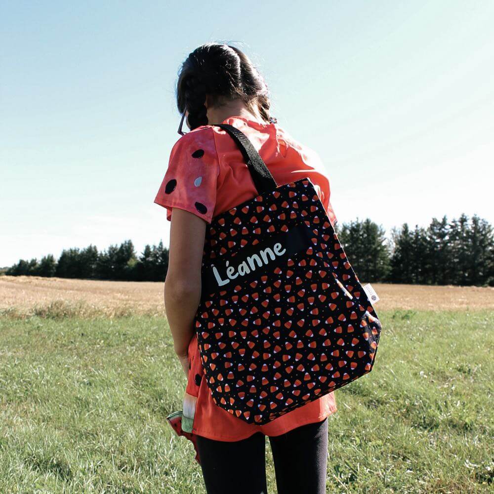 Sac d'halloween personnalisable - motif bonbons - Sac de récolte - Prénom qui brille dans le noir