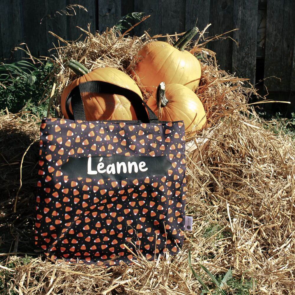 Sac d'halloween personnalisable - motif bonbons - Sac de récolte - Prénom qui brille dans le noir